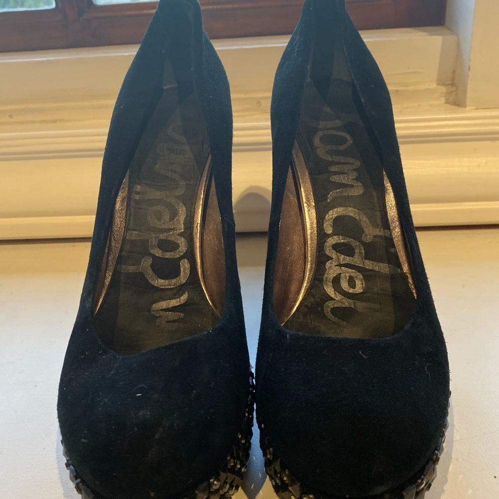 Sam Edelman black suede embellished platform pumps - Picture 2 of 8